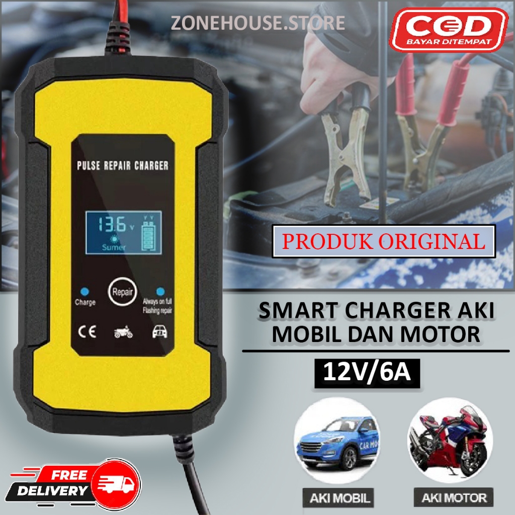 Smart Charger Aki 6A 12Volt Casan Aki Mobil Dan Motor Otomatis Multifungsi Serbaguna