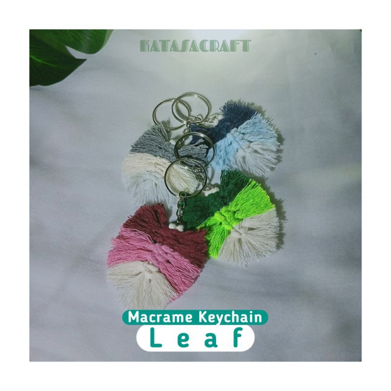 Gantungan Kunci Macrame / Macrame Keychain / Motif Daun (Leaf)