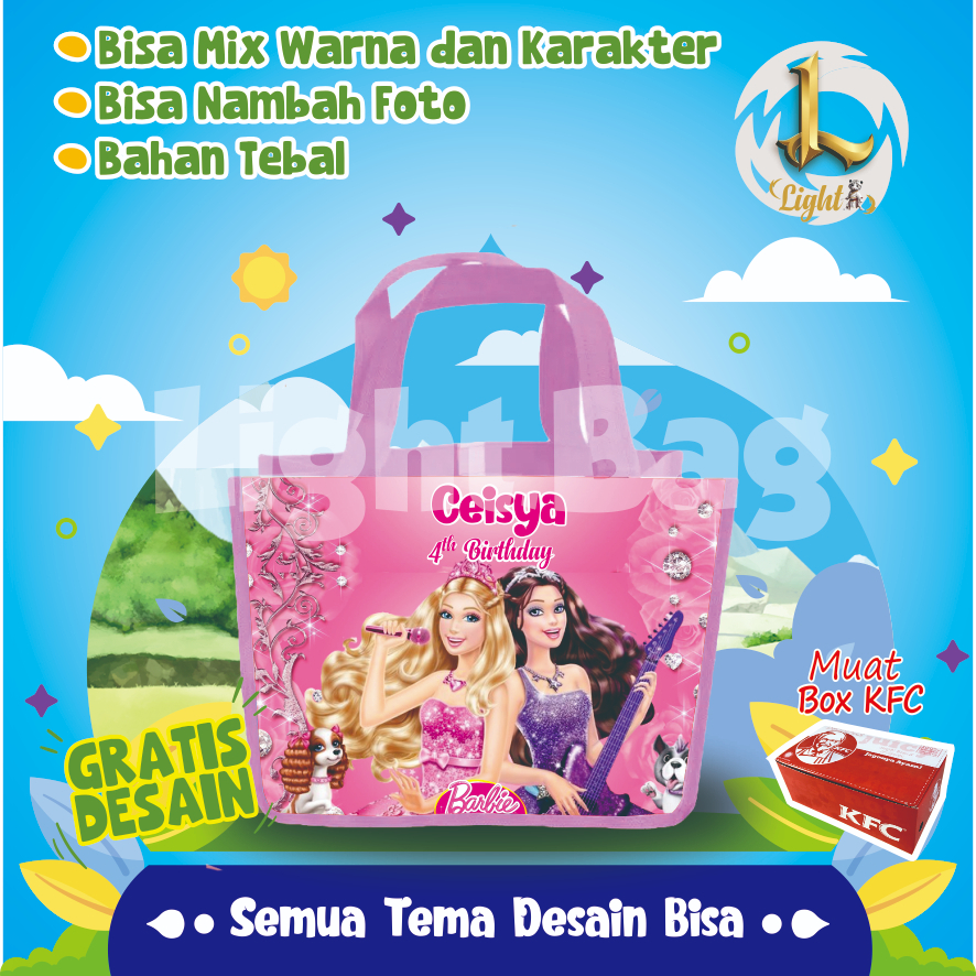 

TAS SOUVENIR ULTAH BARBIE CUSTOM / TAS SOUVENIR PREMIUM / GRATIS DESAIN / BONUS FOTO ANAK / GOODIE BAG CUTE BARBIE CUSTOM / TAS ULANG TAHUN BARBIE CUSTOM / TAS ULTAH CUSTOM / TAS SOUVENIR 2 HARI JADI / TAS ULTAH / TAS ULANG TAHUN / BISA TAMBAH FOTO ANAK