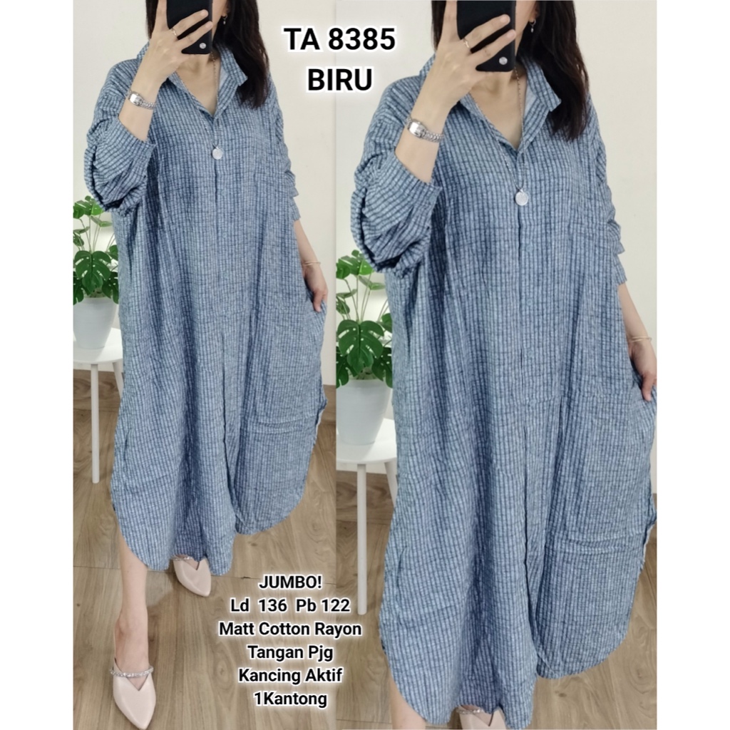 8385 Midi Dress Jumbo Cotton Rayon Salur Kerah