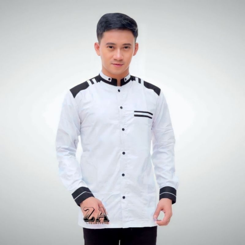 Baju Koko Pria Hadroh Kombinasi Motif Adidas Lengan Panjang M L XL