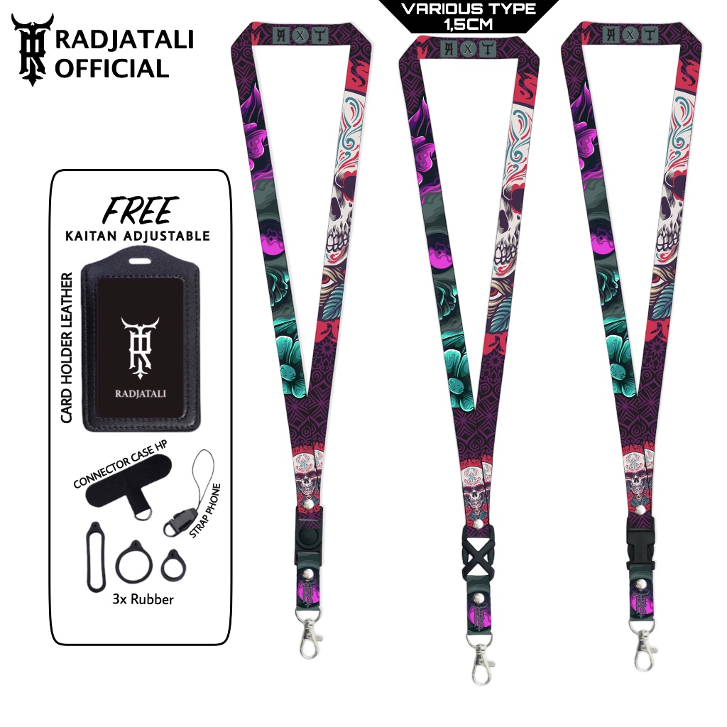 

Lanyard Radjatali 1.5cm Skull V5 Gantungan Tali Holder ID Card - Skull Series