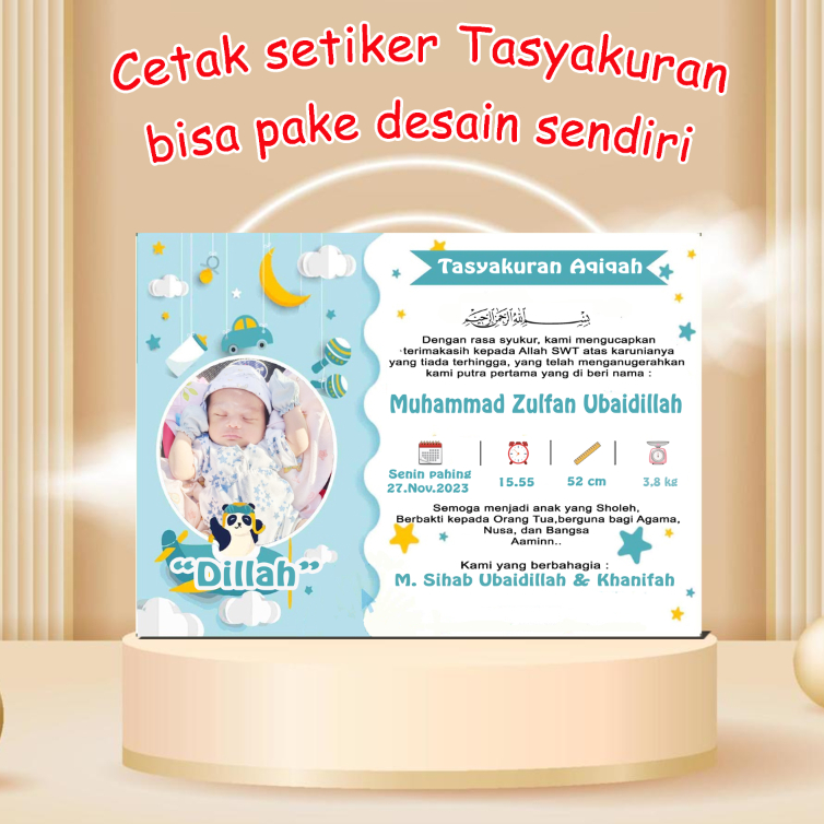 

cetak Kartu / Setiker Kartu label Tasyakuran Aqiqoh, Kelahiran anak, khitanan dan lain w6