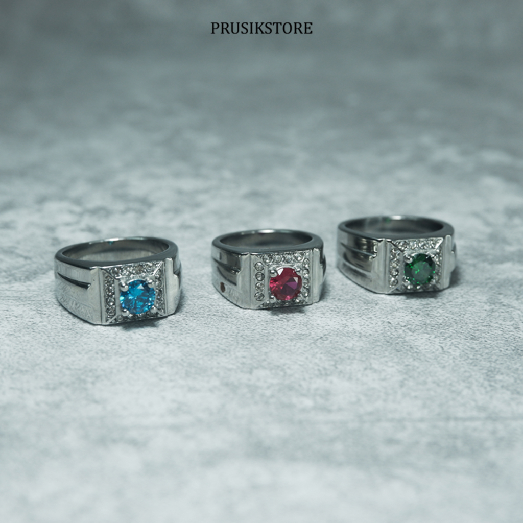 Cincin Titanium Batu Pria Keren Anti Karat