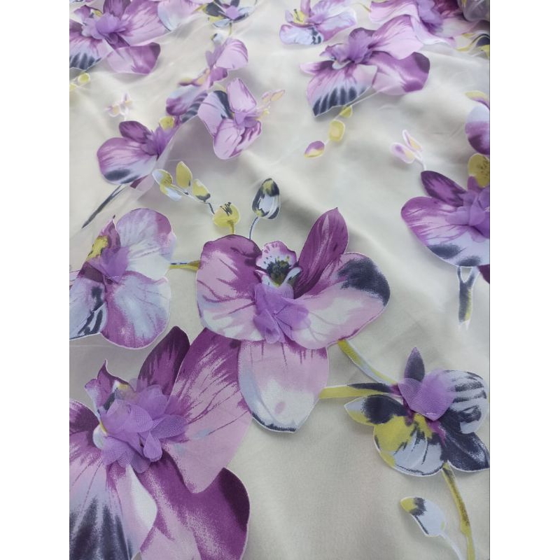 Kain Organza Motif Bunga 3D
