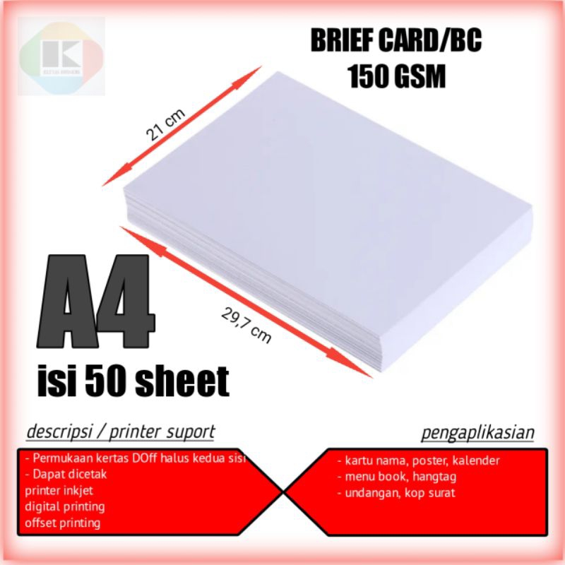 kertas bc 150 gr A4 isi 50 lembar kertas brief card 150 gsm