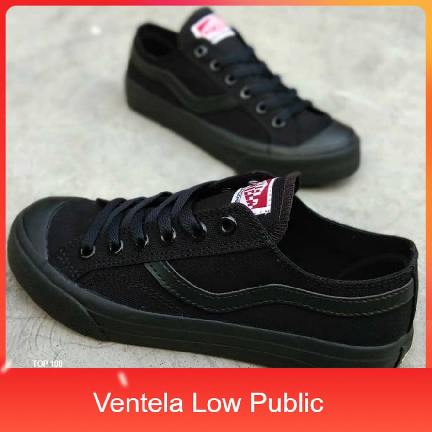 Sepatu Cowok Ventela Original Low Public Warna Hitam Polos buruan