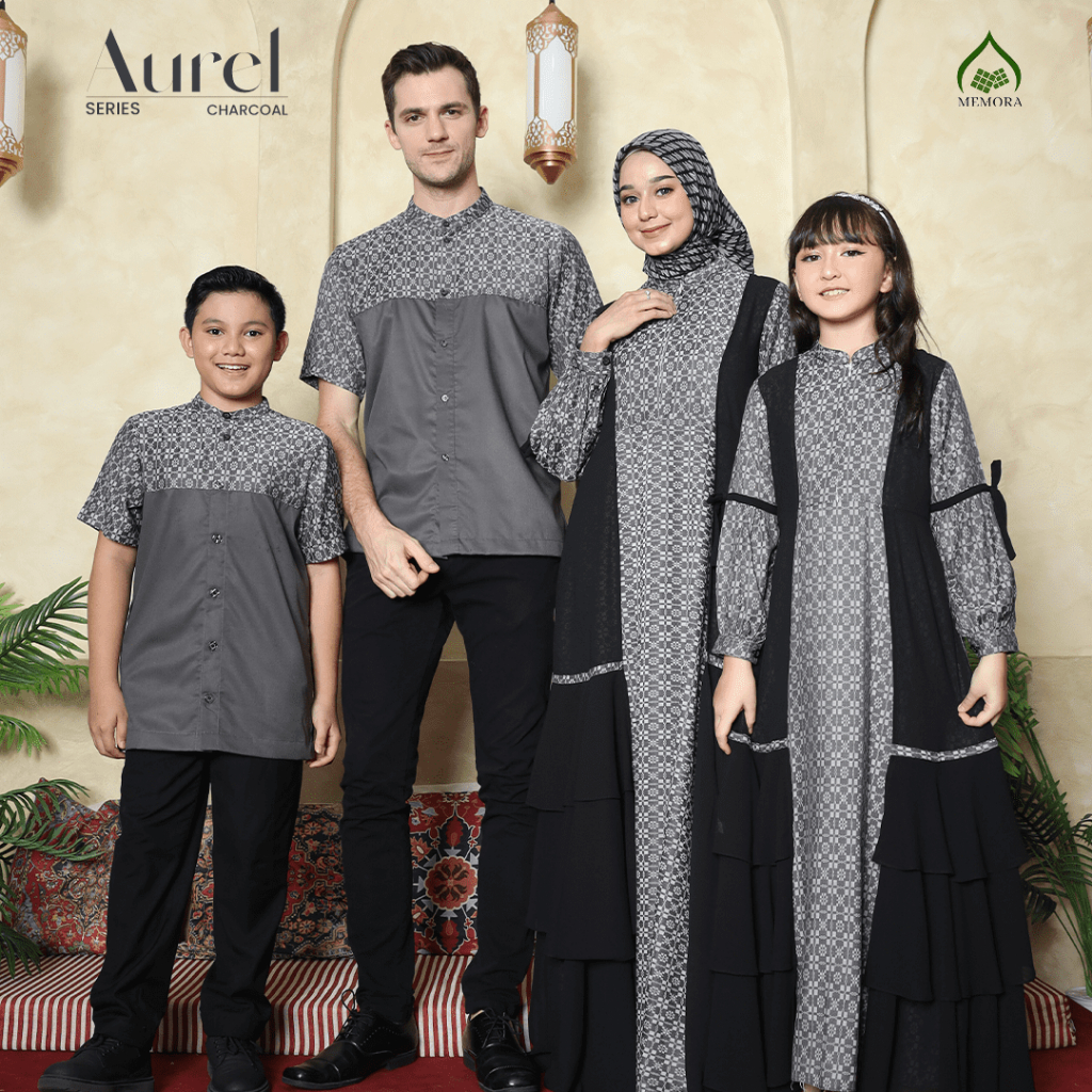 Baju Lebaran 2024 Couple Keluarga Series AUREL CHARCOAL By MEMORA - Baju Couple Keluarga Lebaran 202