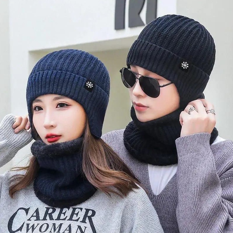 SHOPEE MALL Topi Kupluk Rajut Beanie dan Syal Set  Kupluk Beanie  Topi Kupluk Set gas