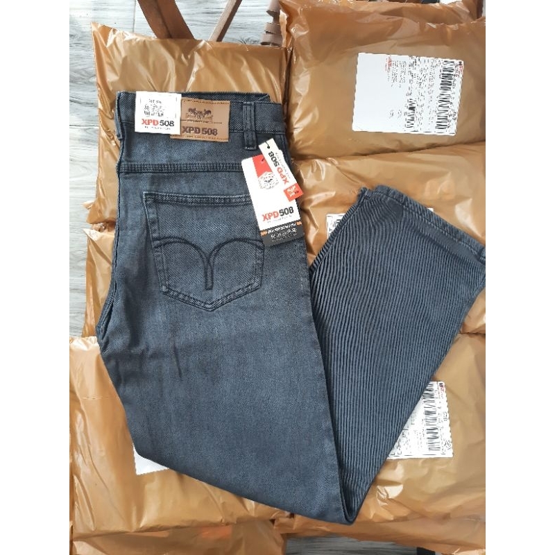 Celana jeans reguler pria jeans standar abu abu