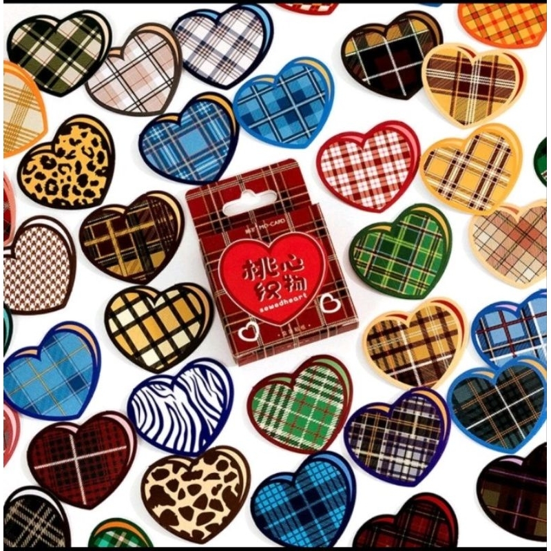 

KIYOWO 1 BOX 45 PCS VINTAGE SWEET HEART MULTICOLOR GRID LEOPARD-PRINT DECORATIVE STICKERS