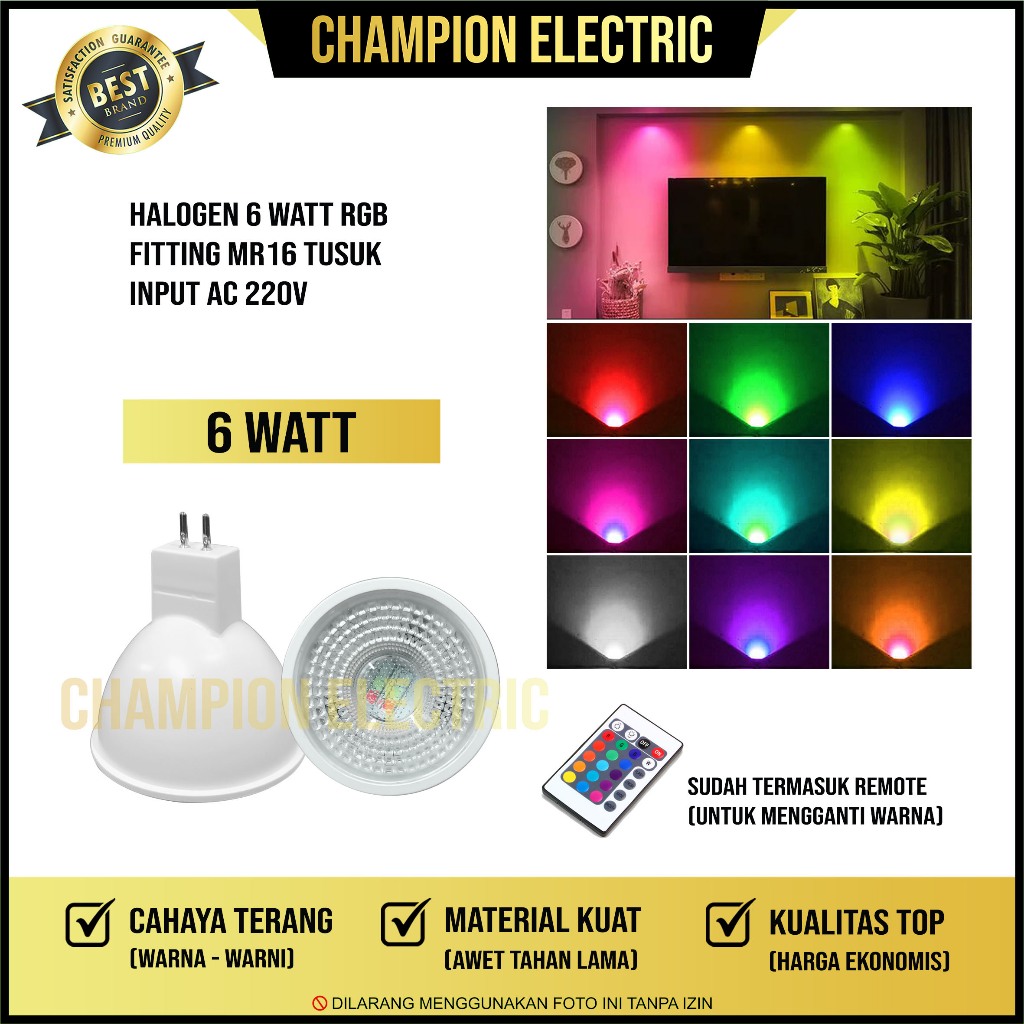 Lampu Sorot RGB 6W LED MR16 + Remote | Spotlight Warna-Warni Terang & Hemat Listrik