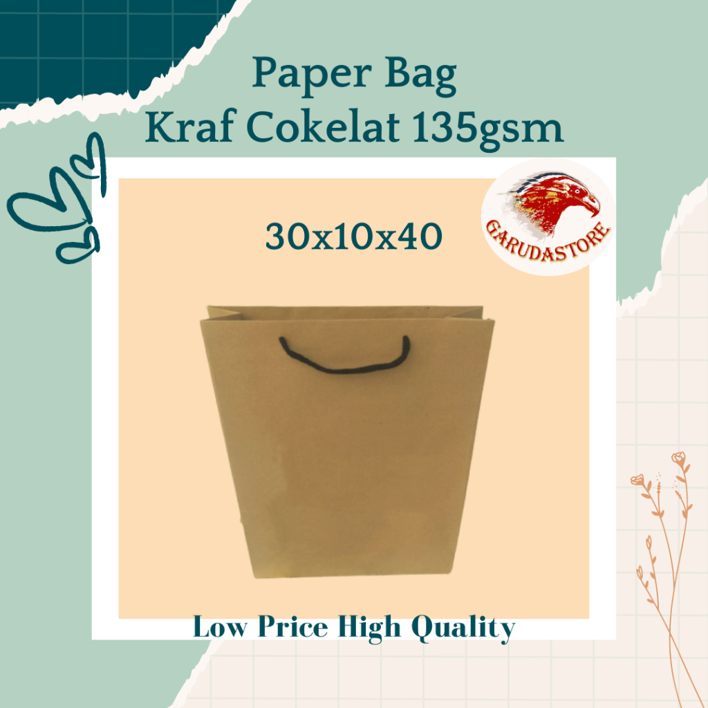 

Paper Bag Murah , Paperbag Jumbo , paperbag kraf coklat size 30P 10L T40 Ready Stok
