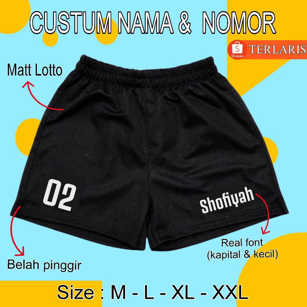 celana pendek voli custum nama suka suka cewek cowok terbaru