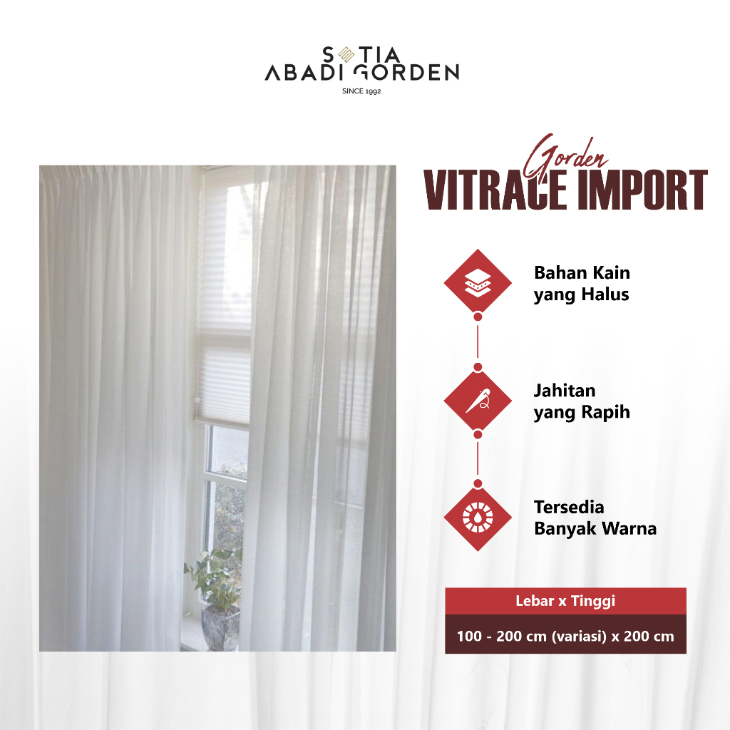 Gorden Vitrase Daleman Import Series Vitrace Motif Polos Puring Gordeng Jahitan Rapi Jendela Tipis P
