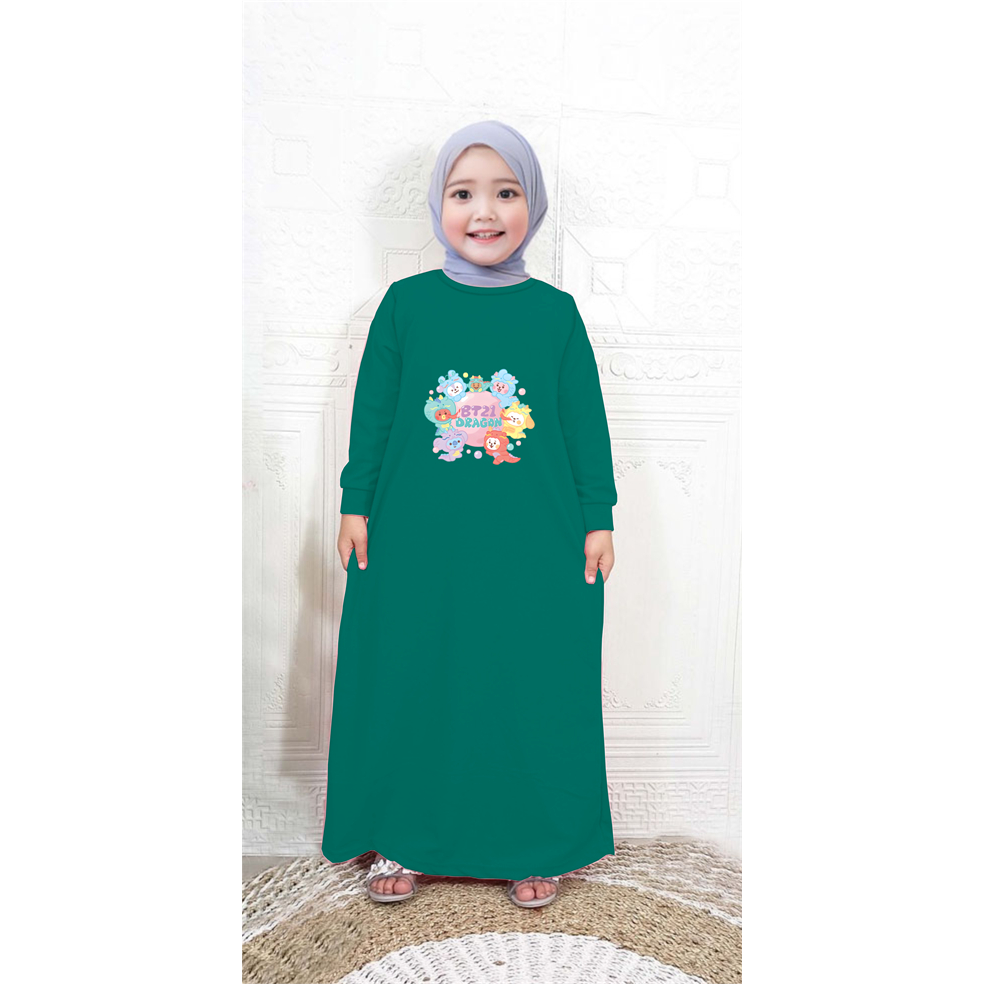 GG Gamis Baju Muslim Anak Balita Batita Remaja Perempuan BT21 Dragon