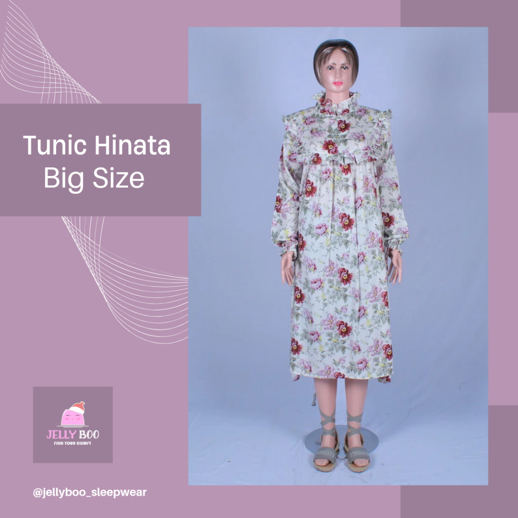 Tunik Hinata Lengan Panjang / Tunik Wanita Rayon Premium / Baju Dress Lebaran / Tunic Bunga Bunga LD