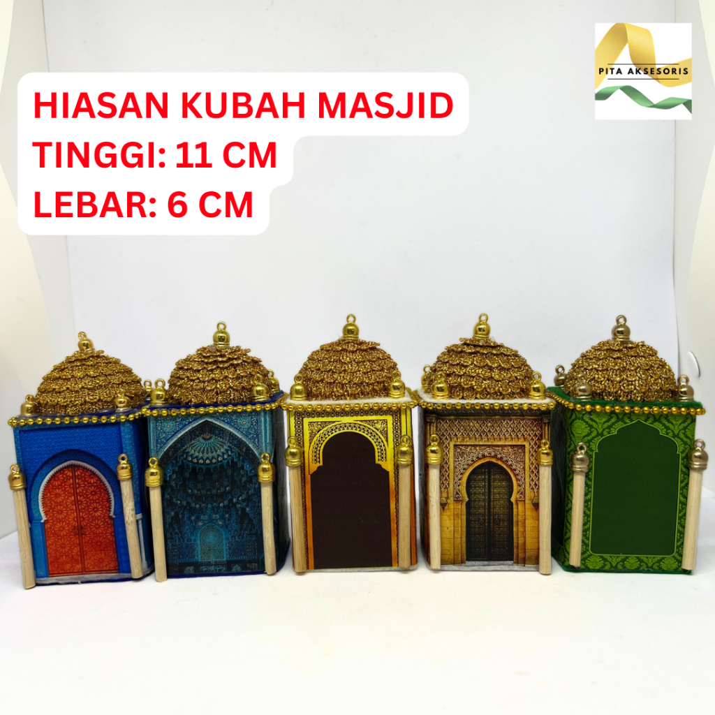 (12 PCS) Hiasan Lebaran Kubah Masjid Miniatur Mesjid 5 CM x 11 CM Dekorasi Idul Fitri Hiasan Parcel 