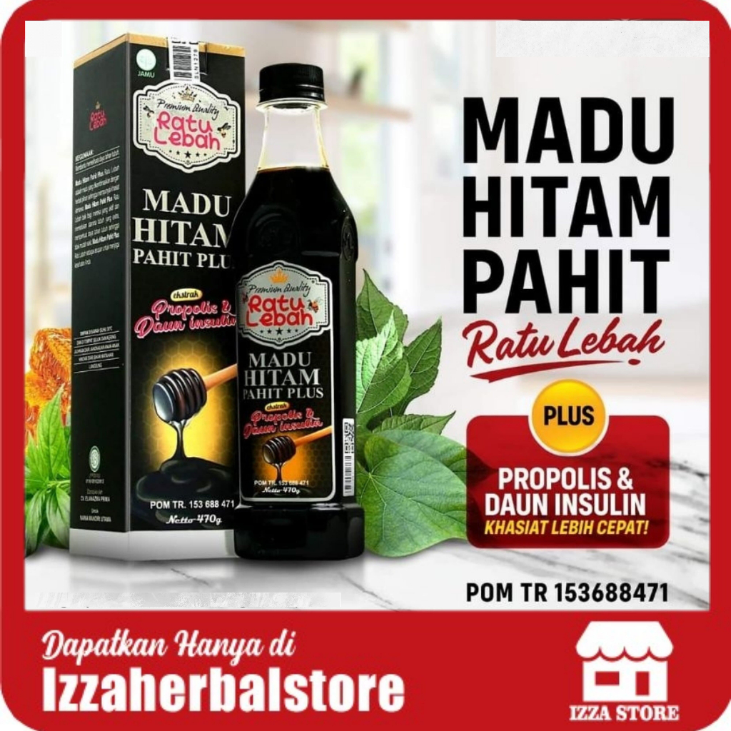 Madu Hitam Pahit Plus Propolis Asli Ratu Lebah 470gr Original Murah Herbal BPOM Mengatasi Diabetes