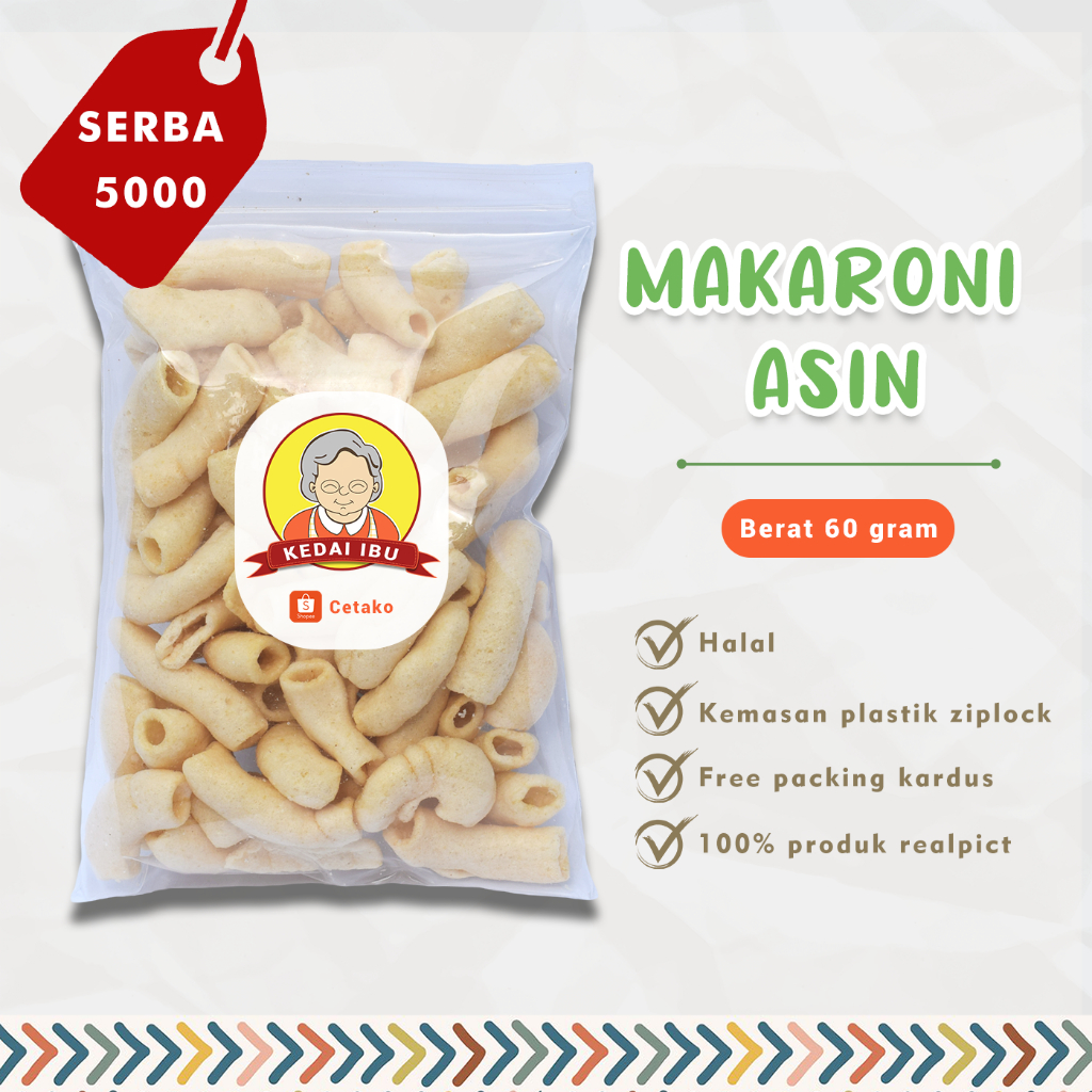 

Cemilan Murah Serba 5000 Jajanan Kerupuk Makaroni Asin 60gram