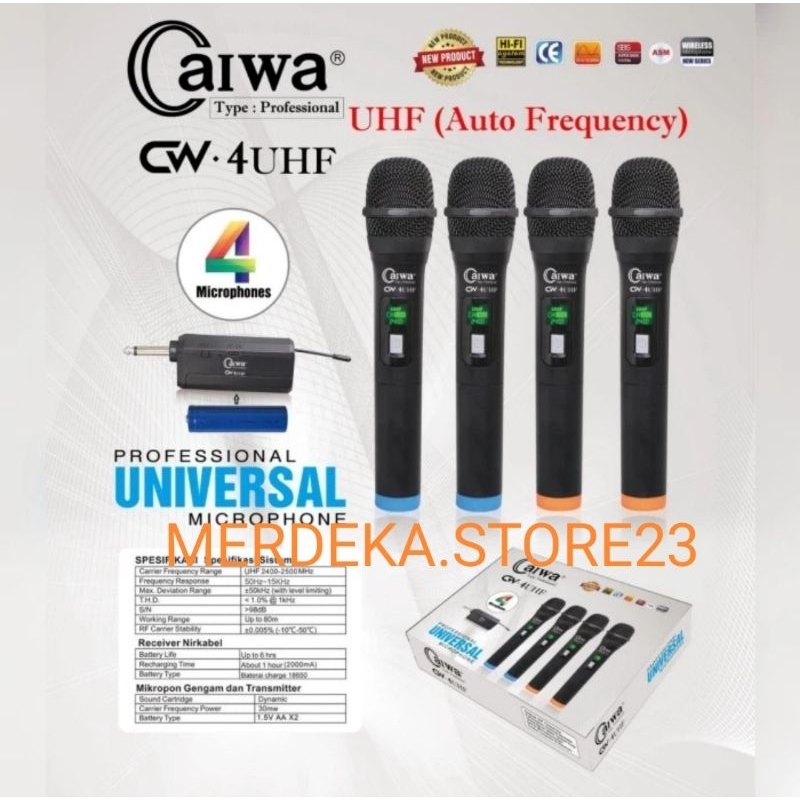 MICROPHONE WIRELESS CAIWA C AIWA C-AIWA CW4 UHF 4 MIC HANDHELD WIRELESS VOCAL ORIGINAL