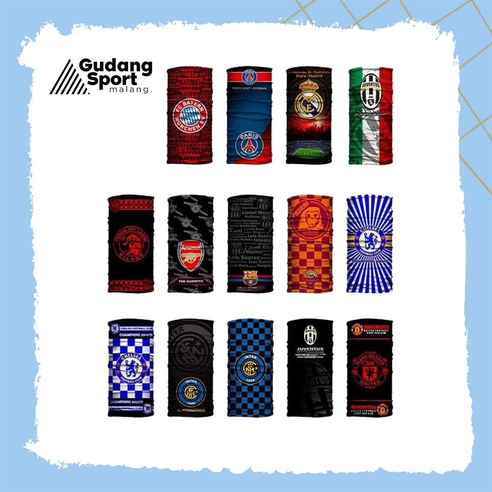 Masker Motor Pria Wanita Motif Club Bola Anti UV Tanpa Jahitan Slayer Bandana Multifungsi