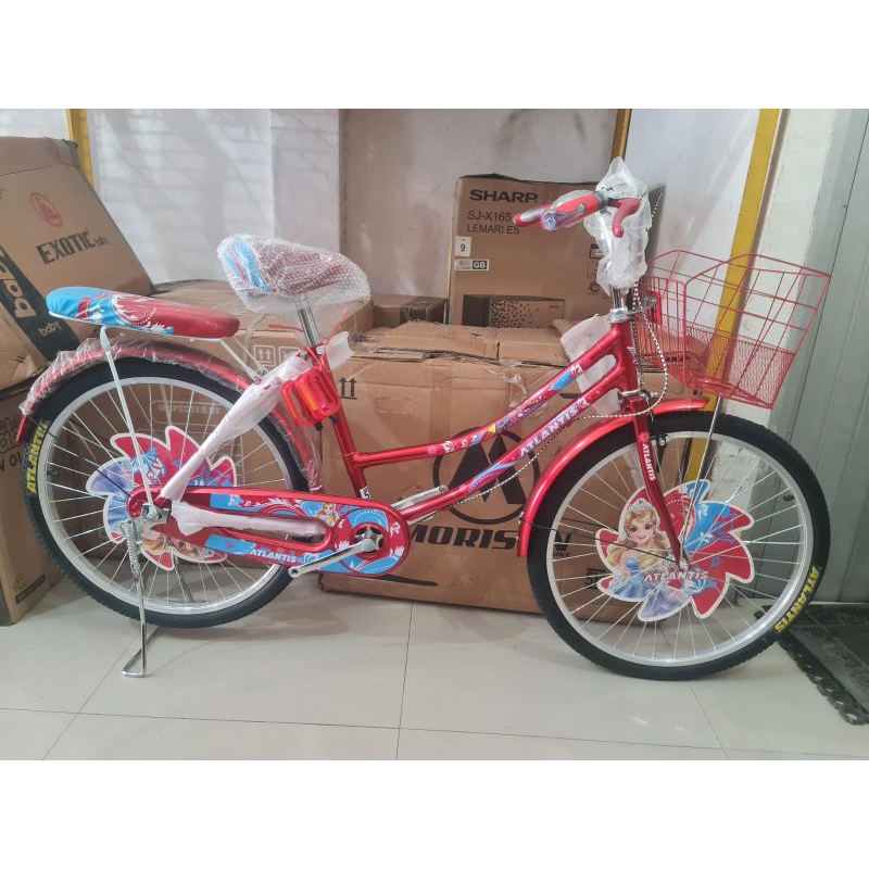 Sepeda Mini Cewek Perempuan Dewasa CTB ATLANTIS 24 inch Keranjang ( Warna Merah / Red )