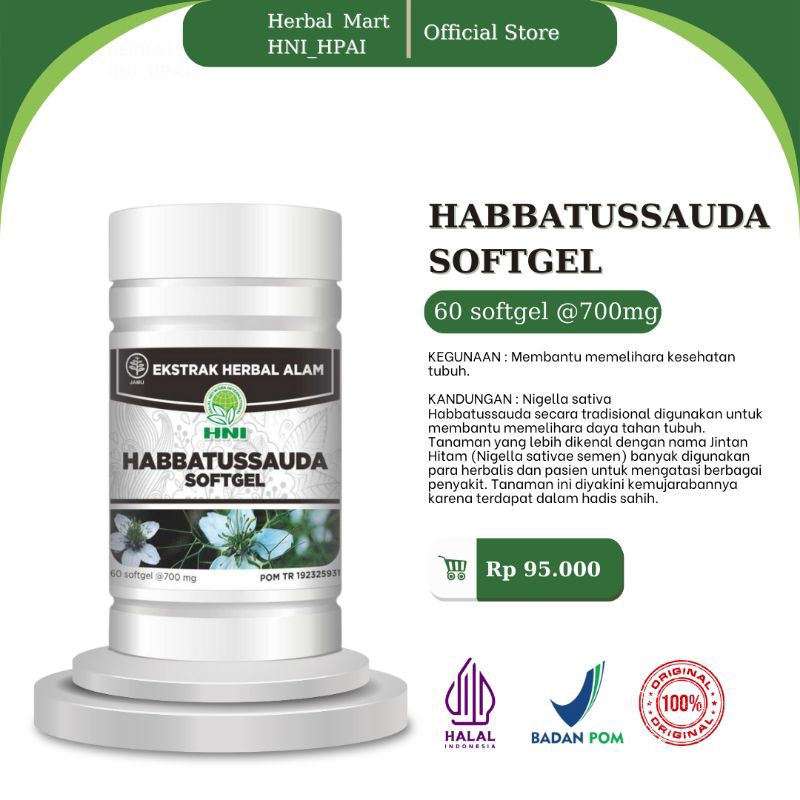 Herbal Mart _ HNI.HPAI (100% Produk Original) Habbatussauda Softgel HNI_HPAI isi 60 softgel Membantu memelihara kesehatan tubuh.