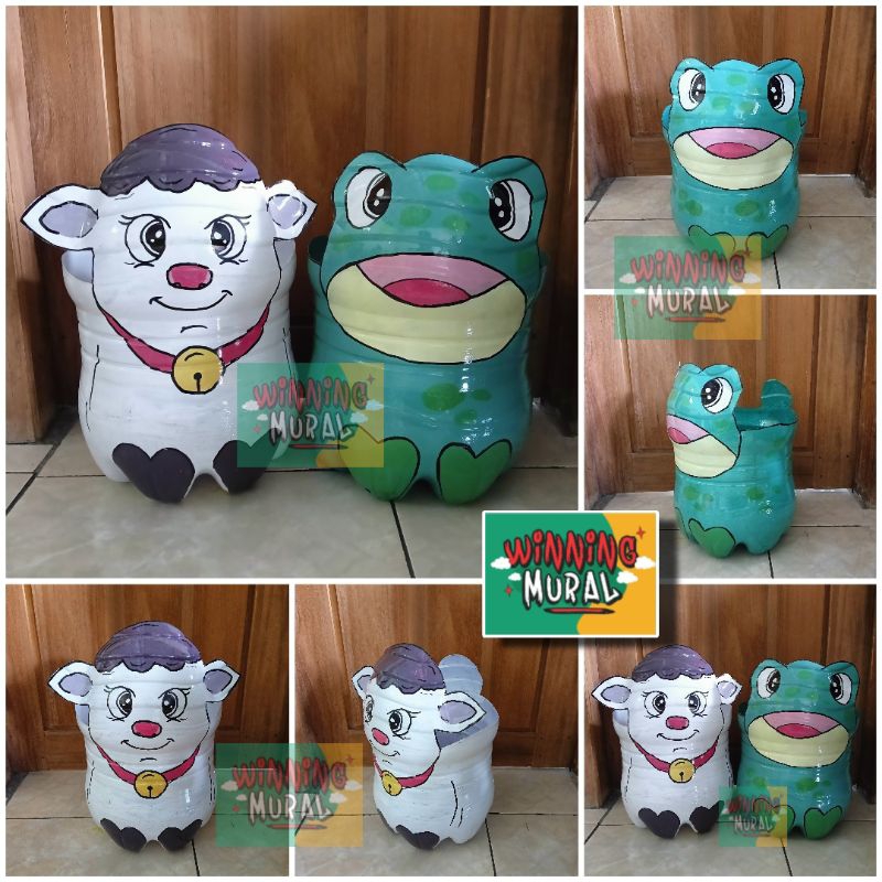 Pot Galon Le mineral/ Pot Lucu/ Tempat sampah lucu/ Prakarya Kerajinan daur ulang botol bekas/ Pot