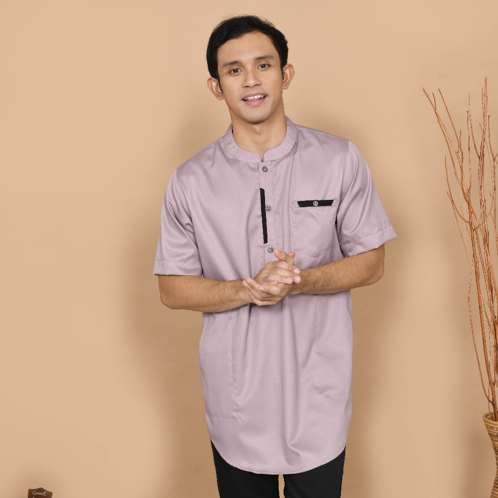 Baju Koko Pria Muslim Warna Ungu Mauve