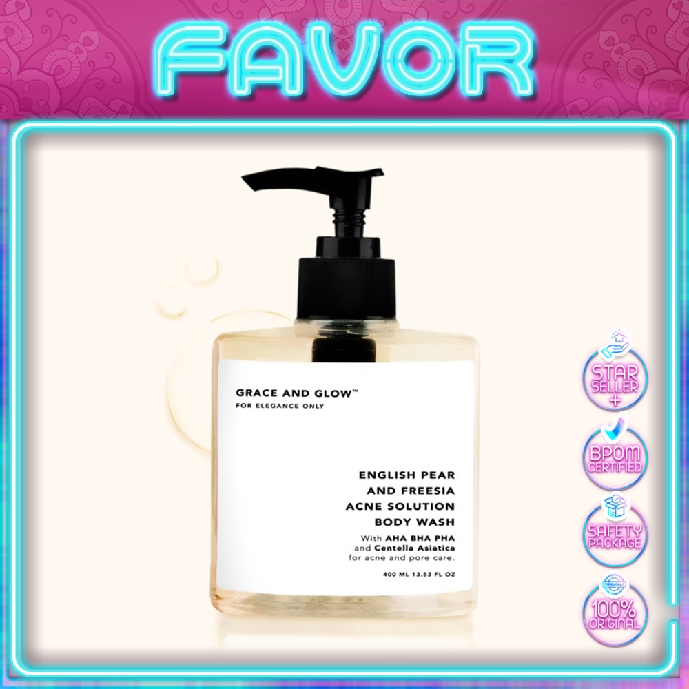Grace and Glow English Pear and Freesia Anti Acne Solution Body Wash 400 ml | Shower Gel | AHA BHA PHA | Centella Asiatica