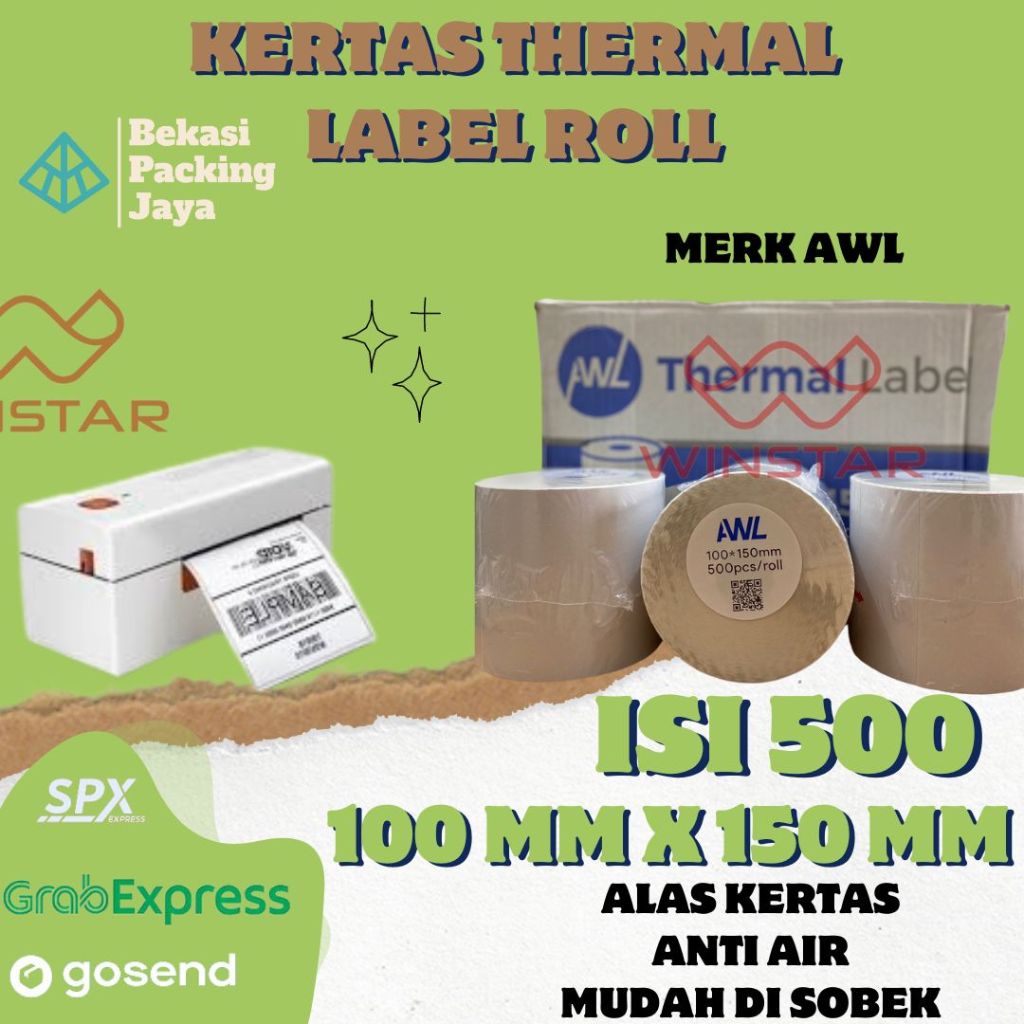 

Kertas Thermal Label Stiker 100X150mm isi 500 pcs AWL