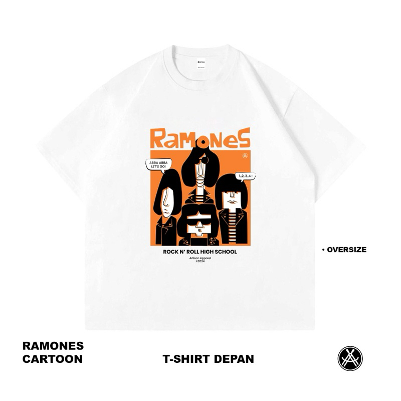 Artisan T-Shirt Ramones Cartoon Kaos Oversize Putih Katun Combed