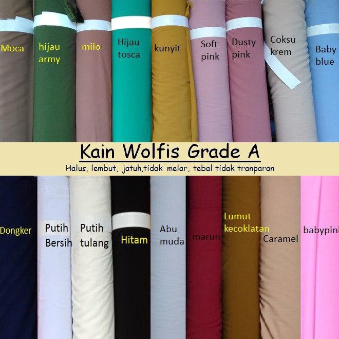 TQD561  1meter Kain Wolfis Grade A Meteran bahan baju gamis kurung pemda kerudung polos premium mura
