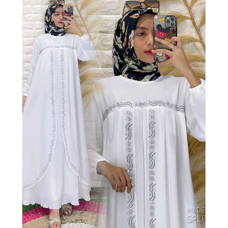 Jumbo XXL Baju Lebaran Keluarga Mewah Dress Prisket Kombinasi Payet Cantik Premium Ceruty Babydoll F