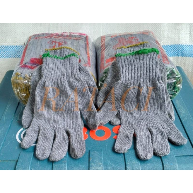 1lusin/12pasang sarung tangan safety kain rajut abu benang 4/5 standar industri proyek las kebun