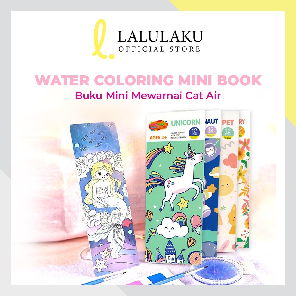 

Pocket Watercolour DIY Painting Book 2in1 Buku Gambar Anak 12 Lembar Mewarnai Edukasi Free Kuas