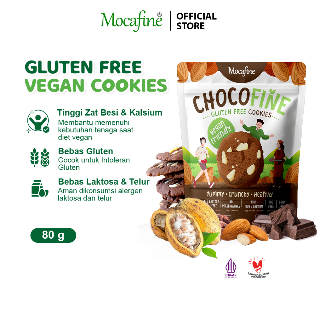 

MOCAFINE Vegan Gluten Free Cookies Chocofine by Rumah Mocaf - Egg Free - Dairy Free - Halal - 80 gram