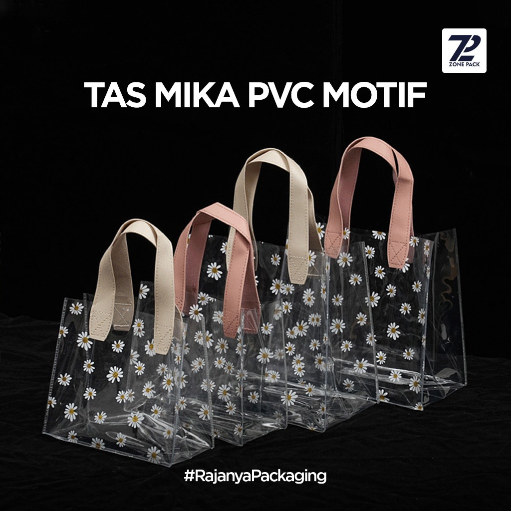 

Tas Mika PVC Motif Bunga Daisy | Totebag Souvenir Transparan | Goodiebag Gift Bag Handle Leather Mika