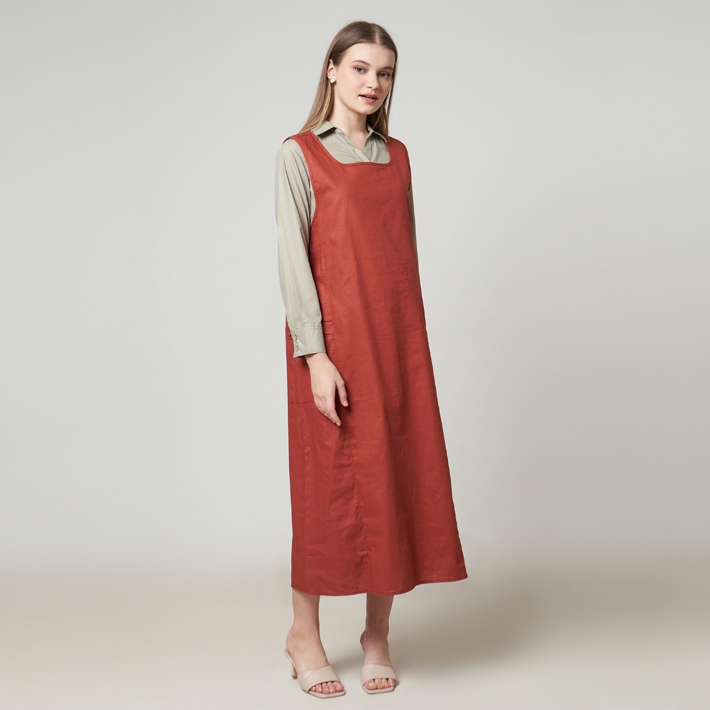 MCB Overall Dress Wanita Basic Polos Elma Brown | 5801113