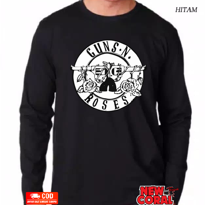 Baju Kaos Tshirt Guns N Roses Bahan Katun / Cotton Combed 30S Lengan Panjang  Kualitas Distro Termur