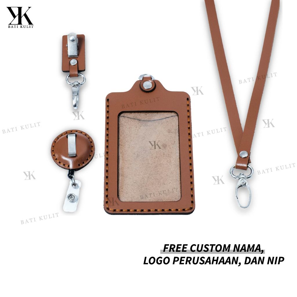 

Nametag Kulit Asli Premium Id Card Holder Lanyard Custom Cetak Logo Instansi Perusahaan