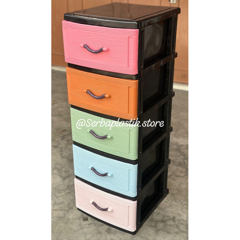 Laci plastik motif kayu / laci baju plastik motif kayu / lemari pakaian plastik / laci susun warna p