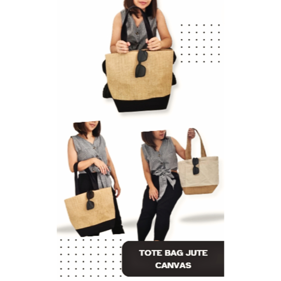 Tote Bag Jute Kanvas / Tas Goni Campur Kanvas