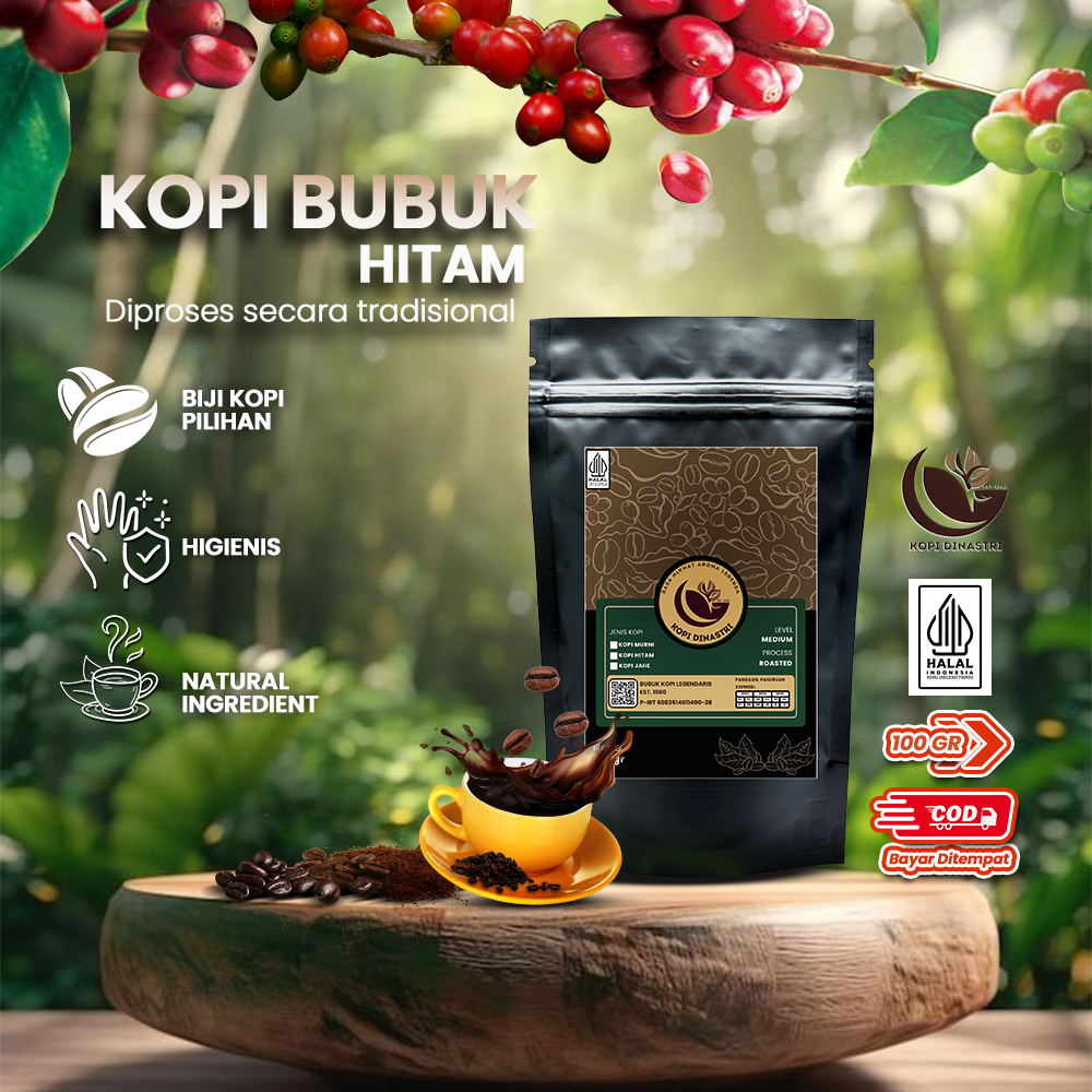 

Kopi Bubuk Serbuk Hitam Murni Asli Robusta Murah Premium Kemasan 100 Gram