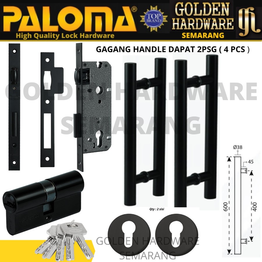 PALOMA GAGANG HANDLE SET UNTUK PINTU DUA KUNCI PINTU SET SUS304 HITAM