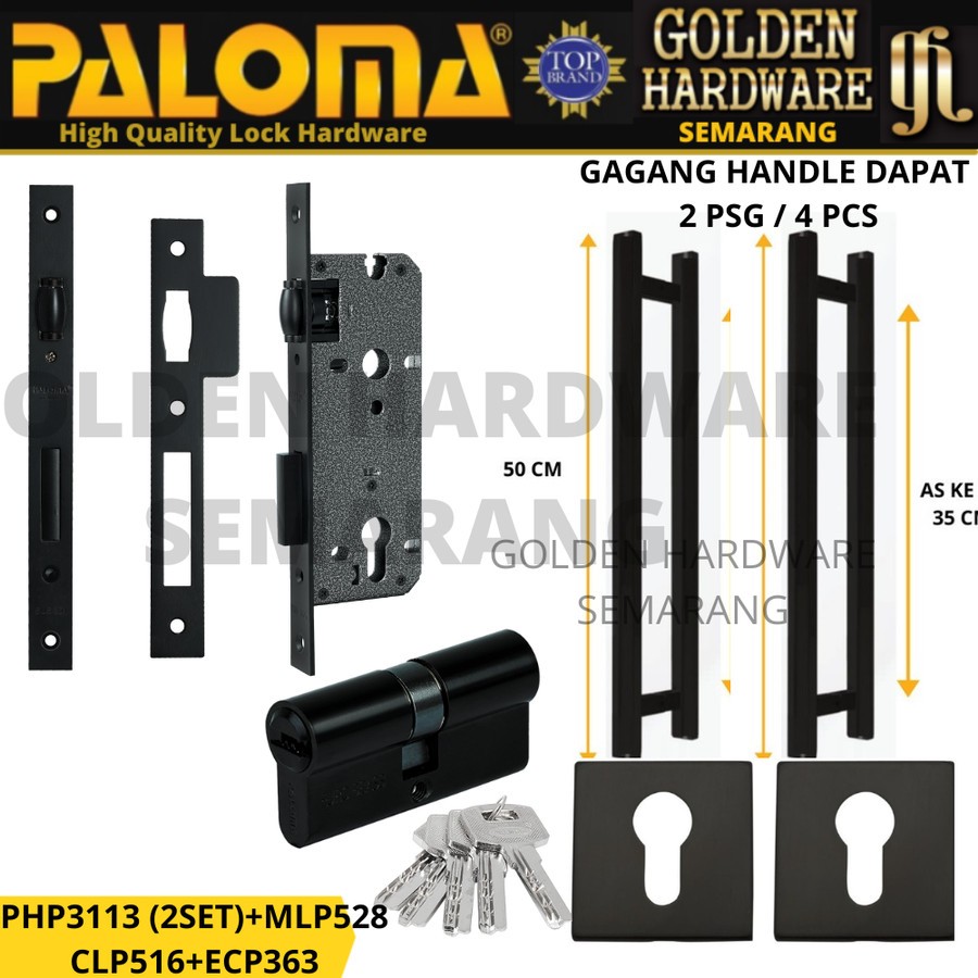 PALOMA HANDLE PINTU DUA TARIKAN GAGANG KUNCI PINTU SET KOMPLIT HITAM