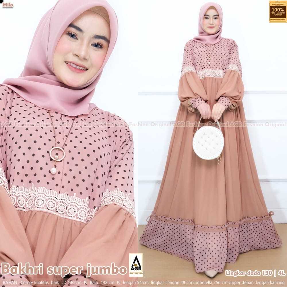 Bakhri gamis wanita super jumbo bahan Ceruty Ld 130cm Pj baju 138cm SUPER JUMBO ALL SIZE 4L