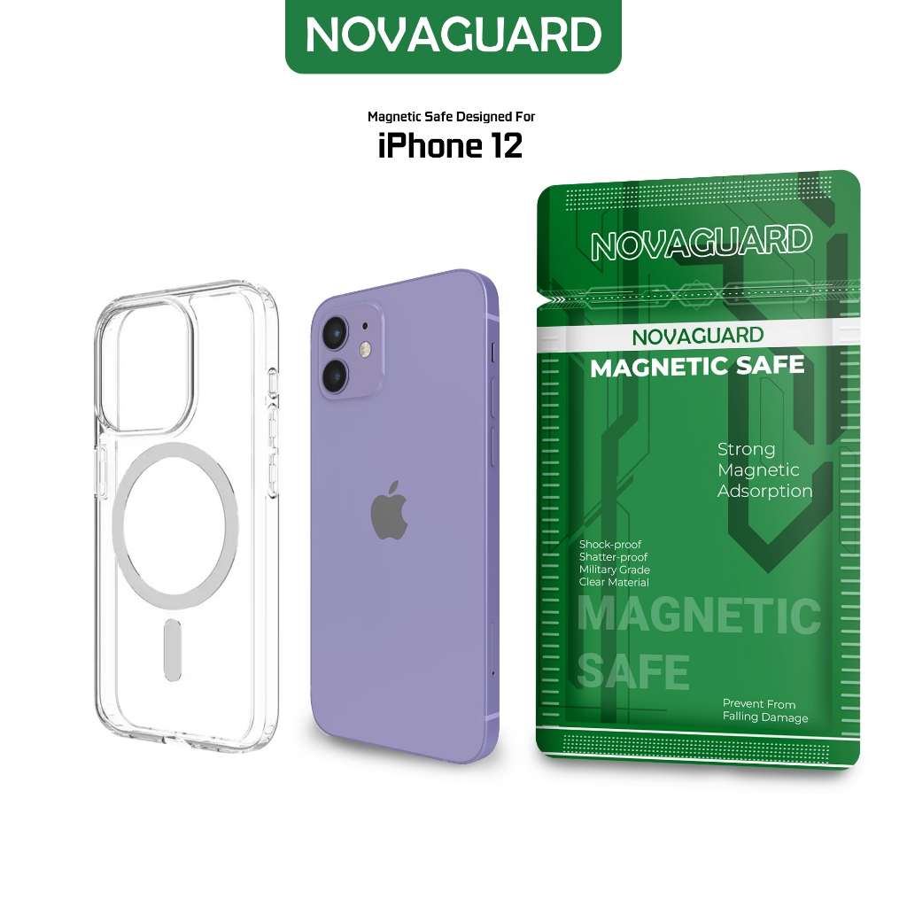 NovaGuard  Magnetic Case Magsafe for iPhone 12 Clear Hybrid Bumper Casing Magnetik Support Wireless 