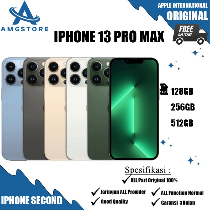iPhone 13 Pro Max 128GB/256GB/512GB Second Fullset Mulus No Minus LCD Original 100% No Recond No Refurb Good Conditions Like New Bergaransi